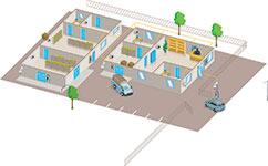 Figure 1. One to many, or many to one? A video door station can be placed at the entrance of a condominium and be connected to several receiving stations, but for surveillance purposes it is far more beneficial and efficient to combine them with network cameras and other IP based devices – all connected to one central point of operation.